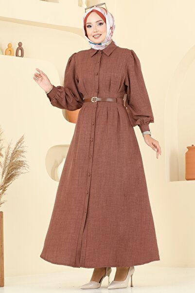 ModaMerve Beli Belt Detailed Sofia Dress 3159Hbs856-Ms Brown