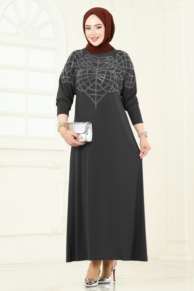ModaMerve Stone Detail Sandy Dress 3402Uz662-Ms Anthracite