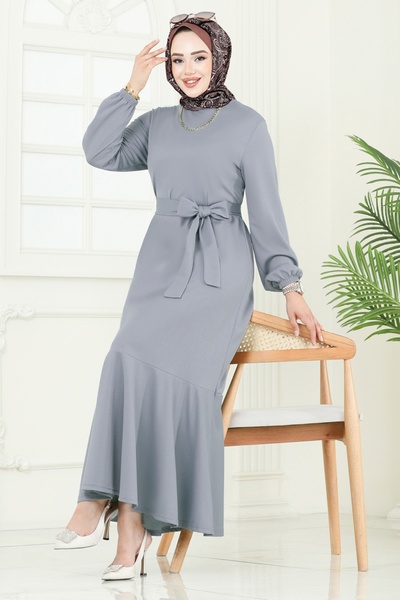 ModaMerve Mira Dress with Belt 23028Ukb139-Ms Gray