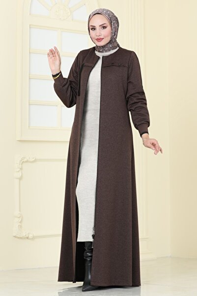 ModaMerve Front Zipper Overcoat Ferace 2190Edm718-Ms Brown