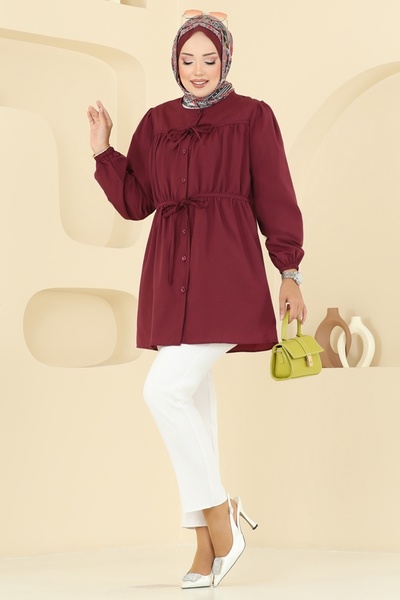 ModaMerve Lace Detailed Poplin Tunic 287Asn888-Ms Burgundy