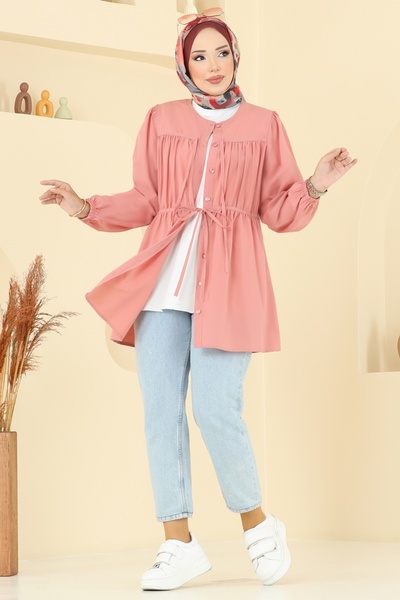 ModaMerve Lace Detailed Poplin Tunic 287Asn888-Ms Salmon