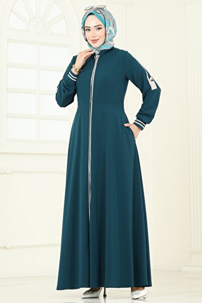 ModaMerve Biye Detaylı Ferace 2793SL432-MS Petrol