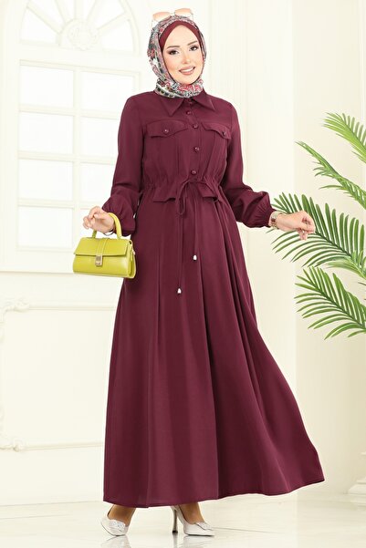 ModaMerve Modal Dress with Accessory Pocket 2713Sl432-Ms Burgundy