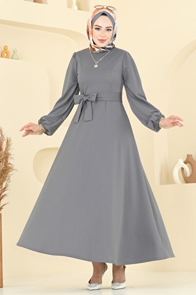 ModaMerve Beli Belted Dress 25029Ukb139-Ms Gray