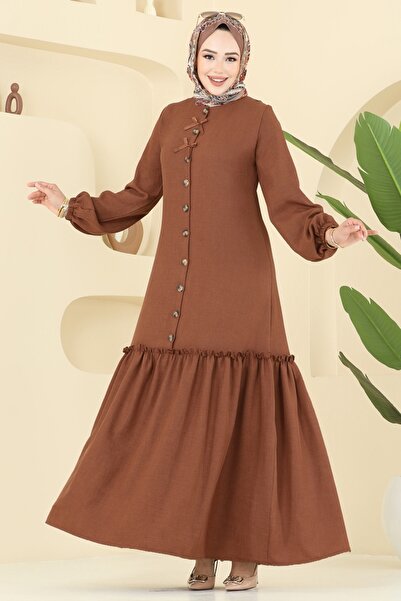 ModaMerve Ribbon Detailed Sofia Dress 4115Pm271-Ms Brown