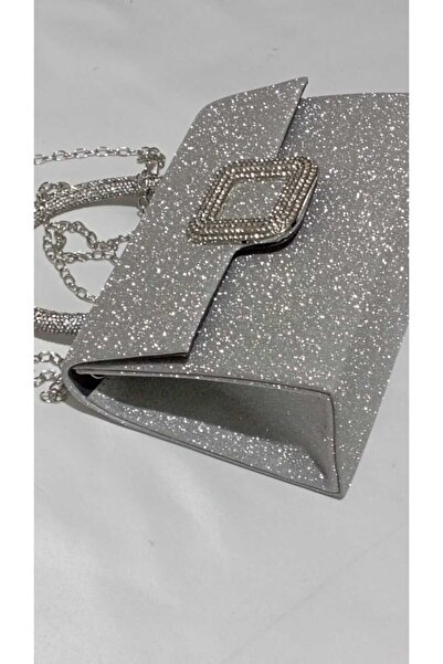 H&D COLLECTİON Silvery Bag Silver Evening Bag Silvery Evening Dress Bag Wedding Invitation Buckle Bag