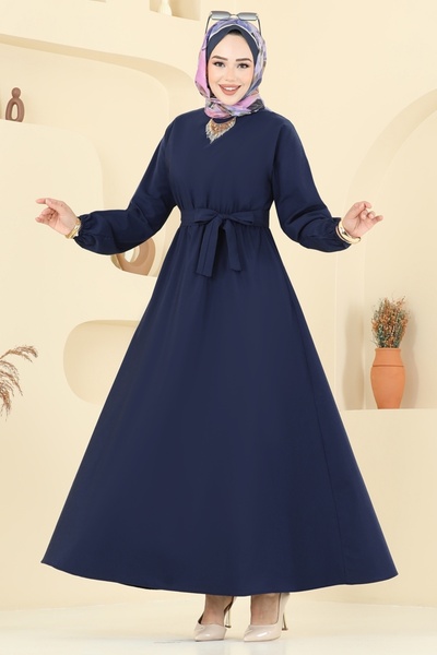 ModaMerve Beli Lace-Up Terikoton Dress 4116Pm271-Ms Navy