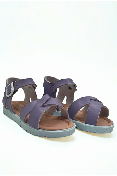 Moda Lime Girl's Baby Comfortable Open-Front Wedge Heeled Buckle Flexible Easy-To-Wear Sandals Slippers