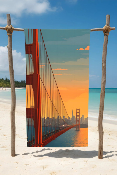 BETHA منشفة شاطئ قطنية بنمط جسر - تصميم منقوش - 75x150 سم