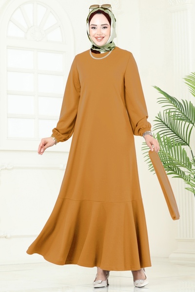 ModaMerve Mira Dress with Belt 23028Ukb139-Ms Mustard