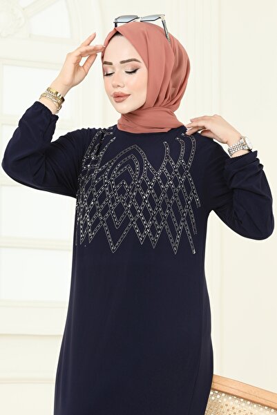 ModaMerve Önü Taşlı Şık Elbise 3401UZ662-MS Laci