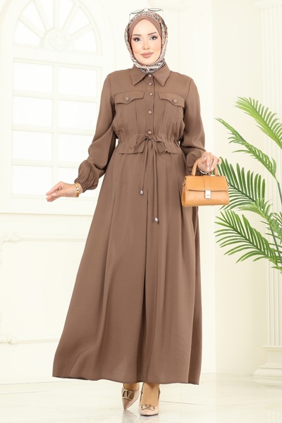 ModaMerve Modal Dress with Accessory Pocket 2713Sl432-Ms Brown