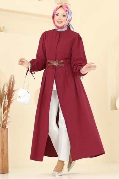 ModaMerve Double Belt Detailed Dress 3060Ktr750-Ms Burgundy