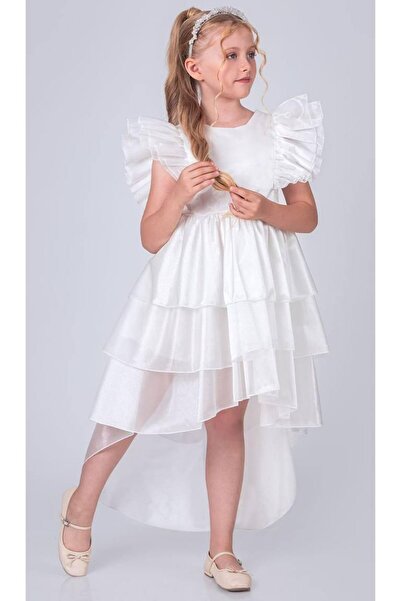 Tarz Çocuk Kız Çocuk Abiye Elbise Fırfırlı, Ön Kısa Arka Uzun Özel Gün Elbisesi
