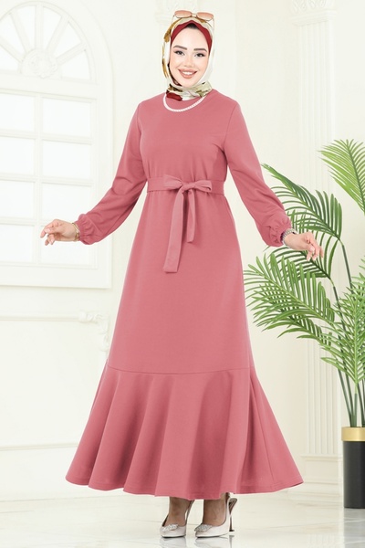 ModaMerve Mira Dress with Belt 23028Ukb139-Ms Dusty Rose