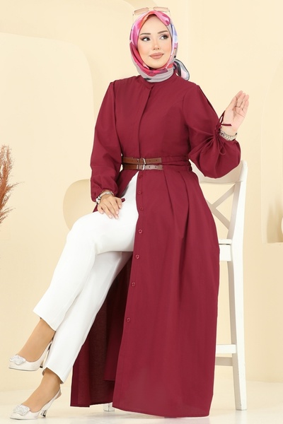 ModaMerve Double Belt Detailed Dress 3060Ktr750-Ms Burgundy