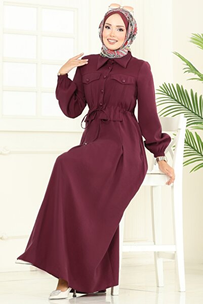 ModaMerve Modal Dress with Accessory Pocket 2713Sl432-Ms Burgundy