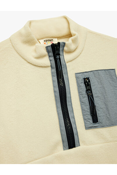 Koton Cep Detaylı Uzun Kollu Dik Yaka Yarım Fermuarlı Polar Sweatshirt