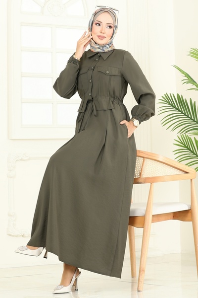 ModaMerve Modal Dress with Accessory Pocket 2713Sl432-Ms Dark Khaki