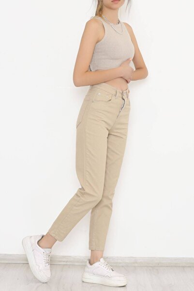 Geppetto A100054544 Beige Super High Waist Mom Jeans Pantalon
