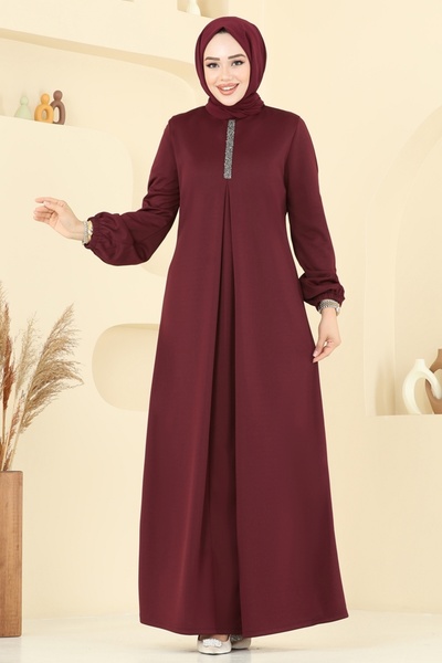 ModaMerve A Pileli Mira Elbise ASM2824-MS Bordo