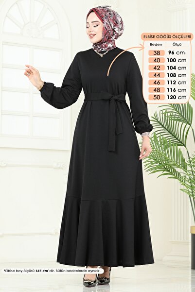 ModaMerve Beli Kemerli Mira Elbise 23028UKB139-MS Siyah