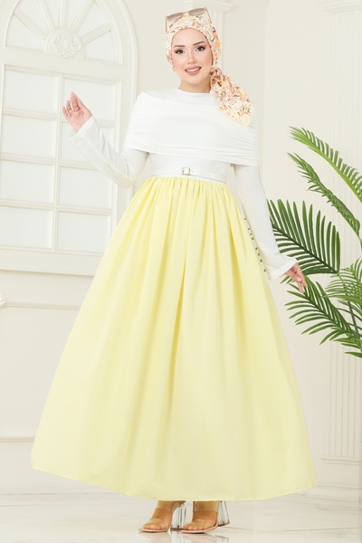 ModaMerve Drapeli Sandy Elbise 2421ANT466-MS Sarı