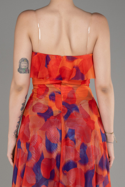 Abiyefon Orange Straplez Bacak Dekolteli Uzun Empirme Abiye ABU3975