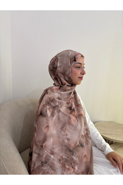 Lavena scarfs Spring Series Floral Pattern Cotton Digital Soft Shawl - Milky Coffee
