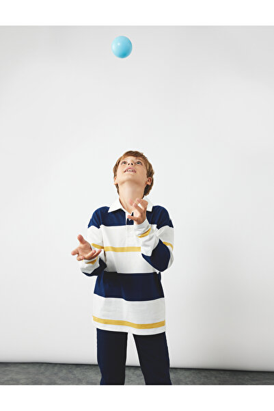 Koton Cotton Long Sleeve Polo Neck Striped T-Shirt