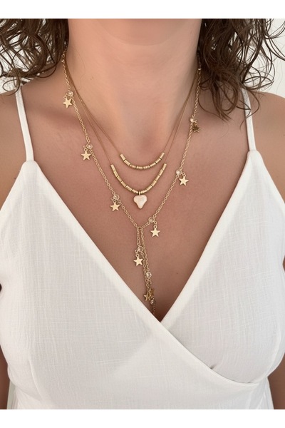 Alatakı Paslanmaz Çelik Mineli ve Yıldız Detaylı 2’li Kombin Kolye