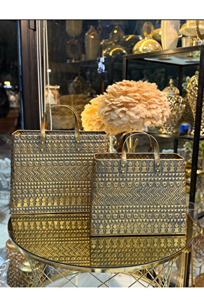 city gold 2'Lİ ESKİTME GOLD TELKARİ ÇANTA DEKORATİF 47 - 38 CM