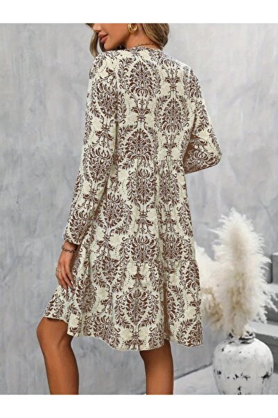 JANES Дамска рокля с дълъг ръкав, V-образно деколте и набори Suprem