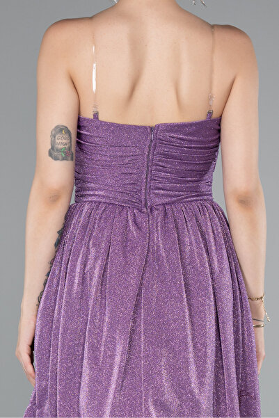 Abiyefon Lila Straplez Kısa Simli Davet Elbisesi ABK2349