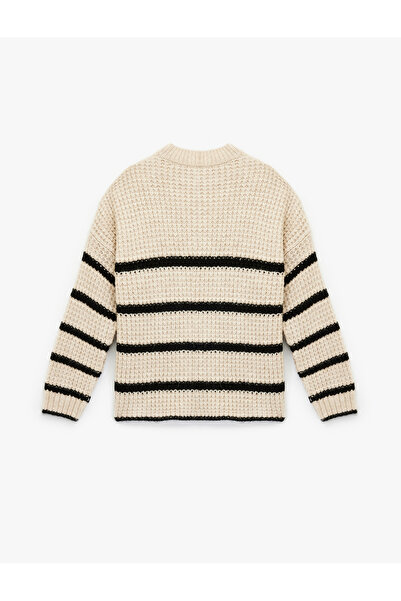 Koton Pulover tricotat cu mânecă lungă, cu decolteu, cu model în dungi