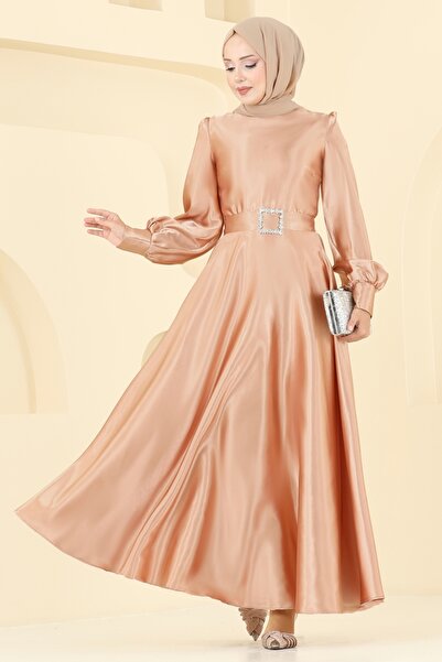 ModaMerve Kemeri Taşlı Saten Abiye ASM2753-MS Vizyon
