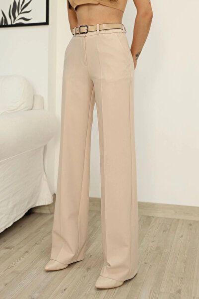 lodmela Fabric pants with elastic waist belt and pocket details 6157-mink