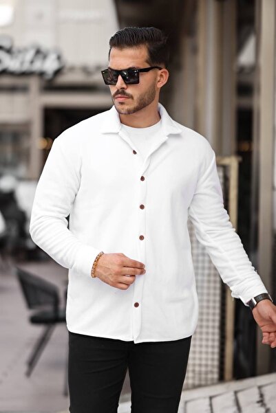 brozzi men White Men's Long Sleeve Winter Fleece Shirt