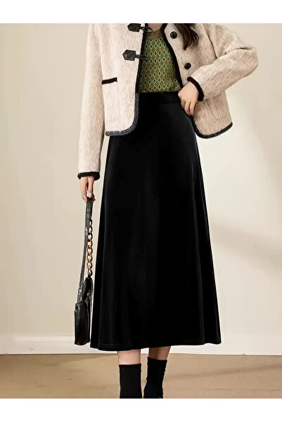 HERA SHOPS Seasonal Black Scuba Fabric Flared Hijab and Casual Skirt 89Cm-93Cm