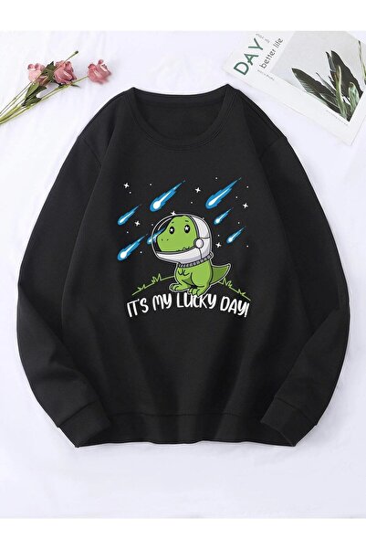 Mythologie Унисекс суитшърт с принт „It's My Luck Day“ и велосипедна яка