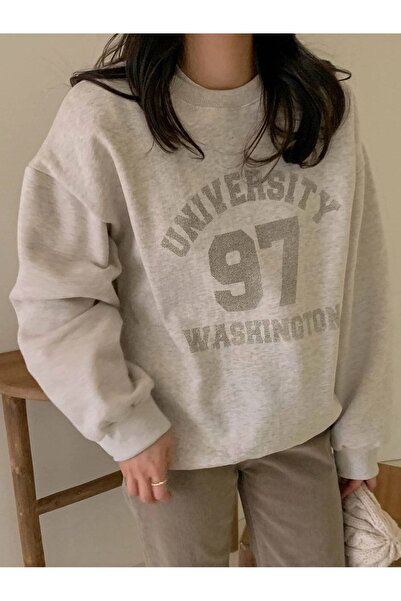 Mythologie Φούτερ University 97 - Γκρι εμπριμέ Oversize βολάν λαιμόκοψη