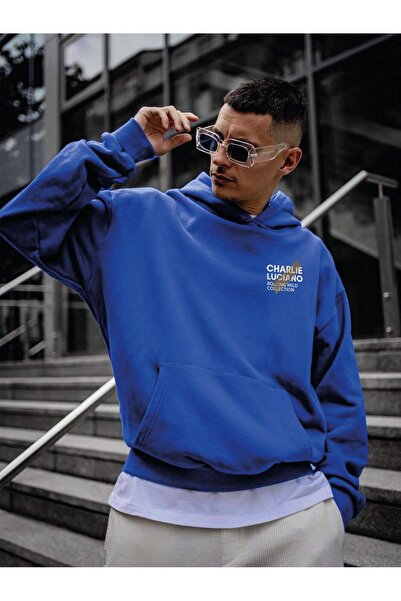 coolart Зимен суитшърт Charlie Luciano Design - Saxofon, син принт, голям раз...