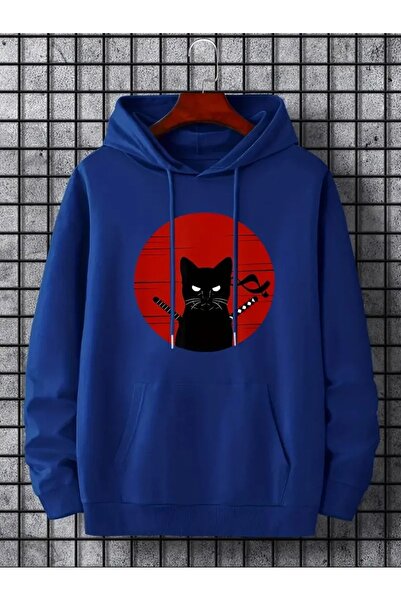 SeusCraft Суитшърт Ninja Cat - Sax Blue Printed Oversized Hoodie