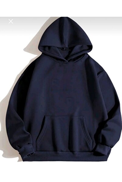 SeusCraft Βασικό Απλό Φούτερ - Ναυτικό Μπλε Oversize Φούτερ με Κουκούλα