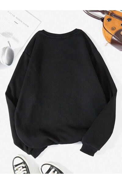 Mythologie Характерни чувства Зимна дебела блуза - Черна с принт Oversized Shardone Cycling Neck