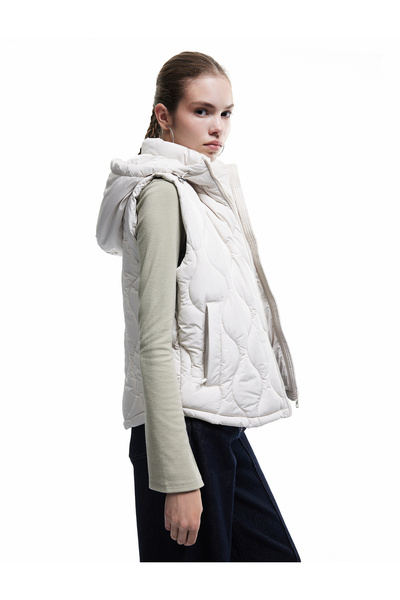 Koton Water Repellent Hooded Sleeveless Quilted Puffer Vest with Zipper Pockets