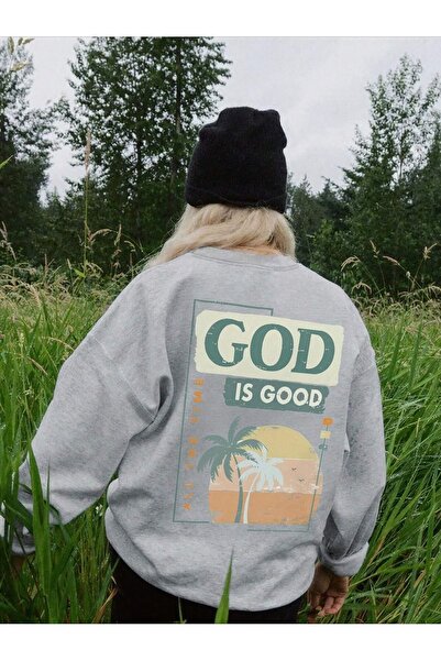 Mythologie Is Good Palmiye Світшот - Сірий з принтом Oversize з шардоном та велосипедним коміром