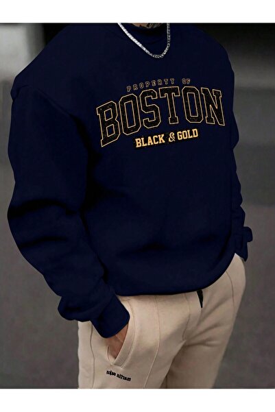 coolart Φούτερ Boston Black Gold - Μπλε ναυτικό με στάμπα, oversized, με λαιμ...