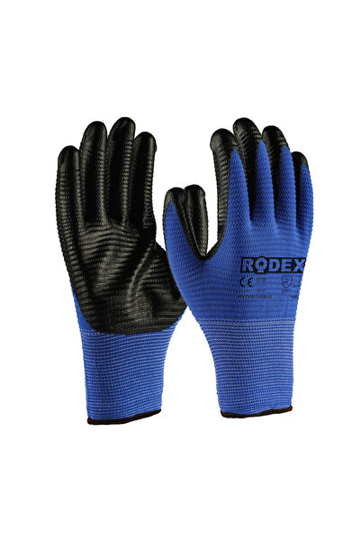 Rodex Manusi De Protectie, Rodex, Set 12, Acoperite Cu Nitril, 10", Albastru ...